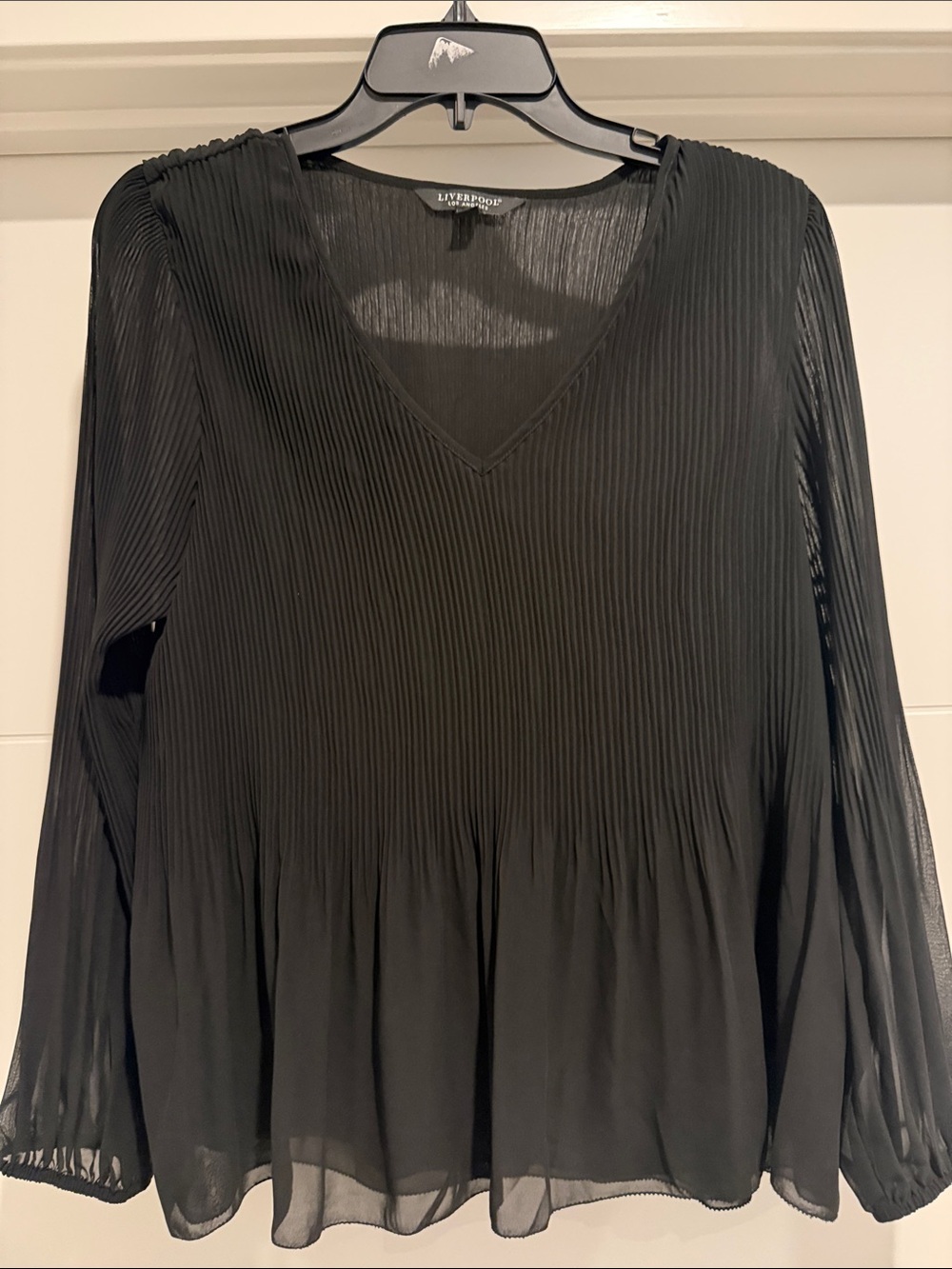Liverpool Black Sheer Pleated V-Neck Blouse
